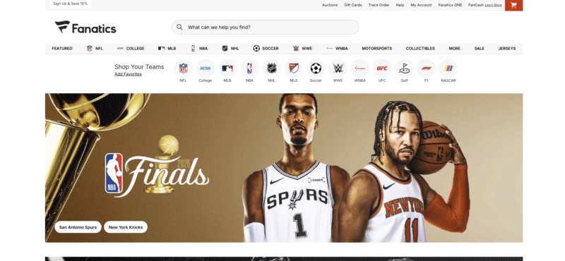 fanatics homepage
