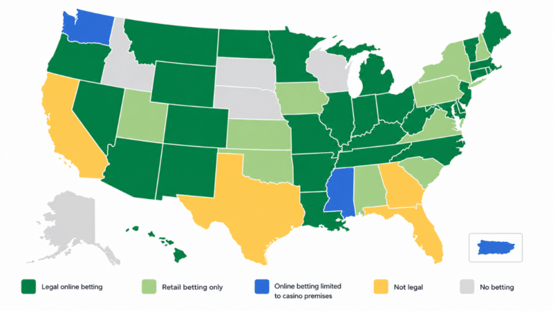 US sports betting legality map